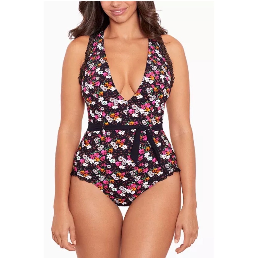 Skinny Dippers Dora Cinchette One Piece Swimsuit XL NWOT Floral Plunge